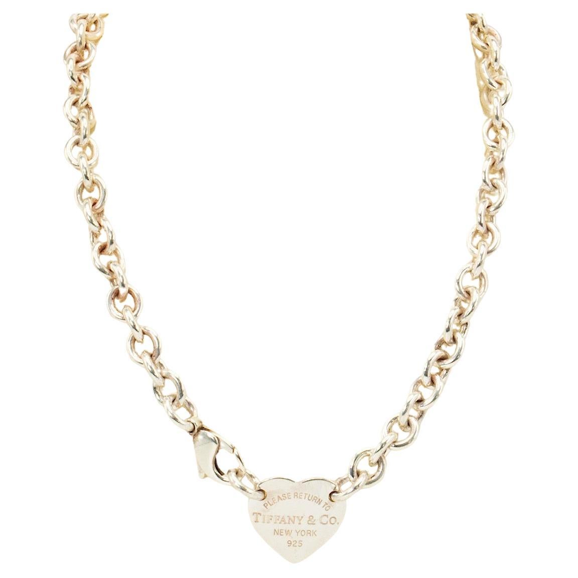 Vintage Return to Tiffany & Co Sterling Silver Heart Tag Choker Necklace