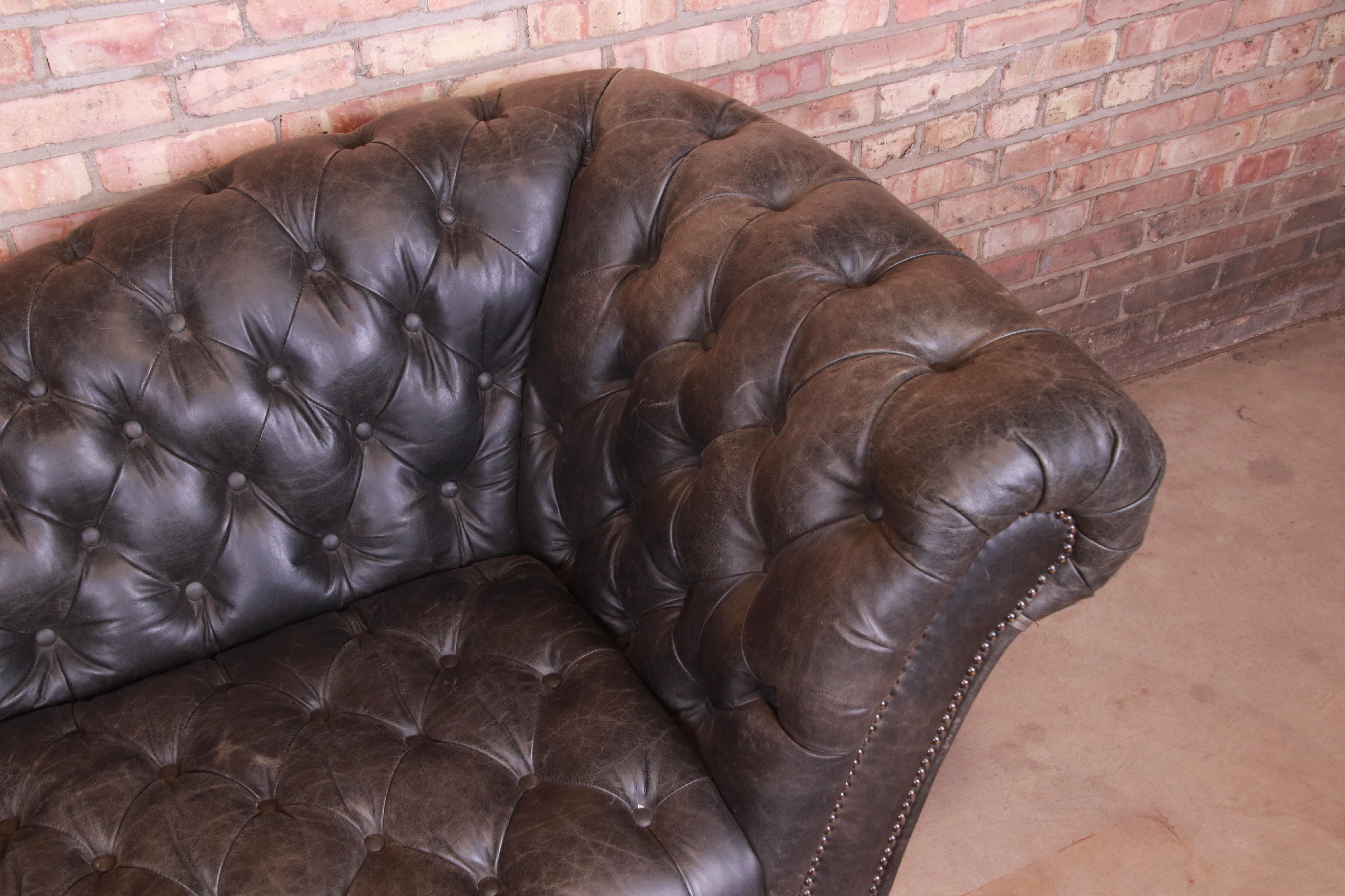 20th Century Vintage Reverse Camelback Tufted Leather Chesterfield Sofa
