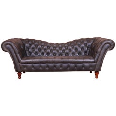 Vintage Reverse Camelback Tufted Leather Chesterfield Sofa