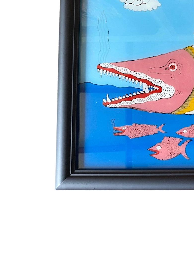 Arte popolare Quadro d'epoca in vetro rovesciato con paesaggio marino mitico dell'isola di Madura, Indonesia in vendita