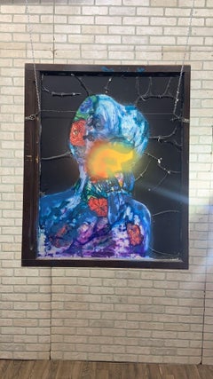 Vintage Reverse Painted Glass Wall Art w/ Female Figure by Mark Narens