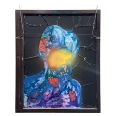 Umgekehrte Vintage-Wandkunst aus bemaltem Glas mit weiblicher Figur von Mark Narens, Vintage