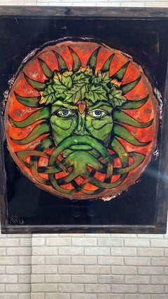 Vintage Reverse Painted Glass Wall Art w/ Male Figure signed by Mark Narens