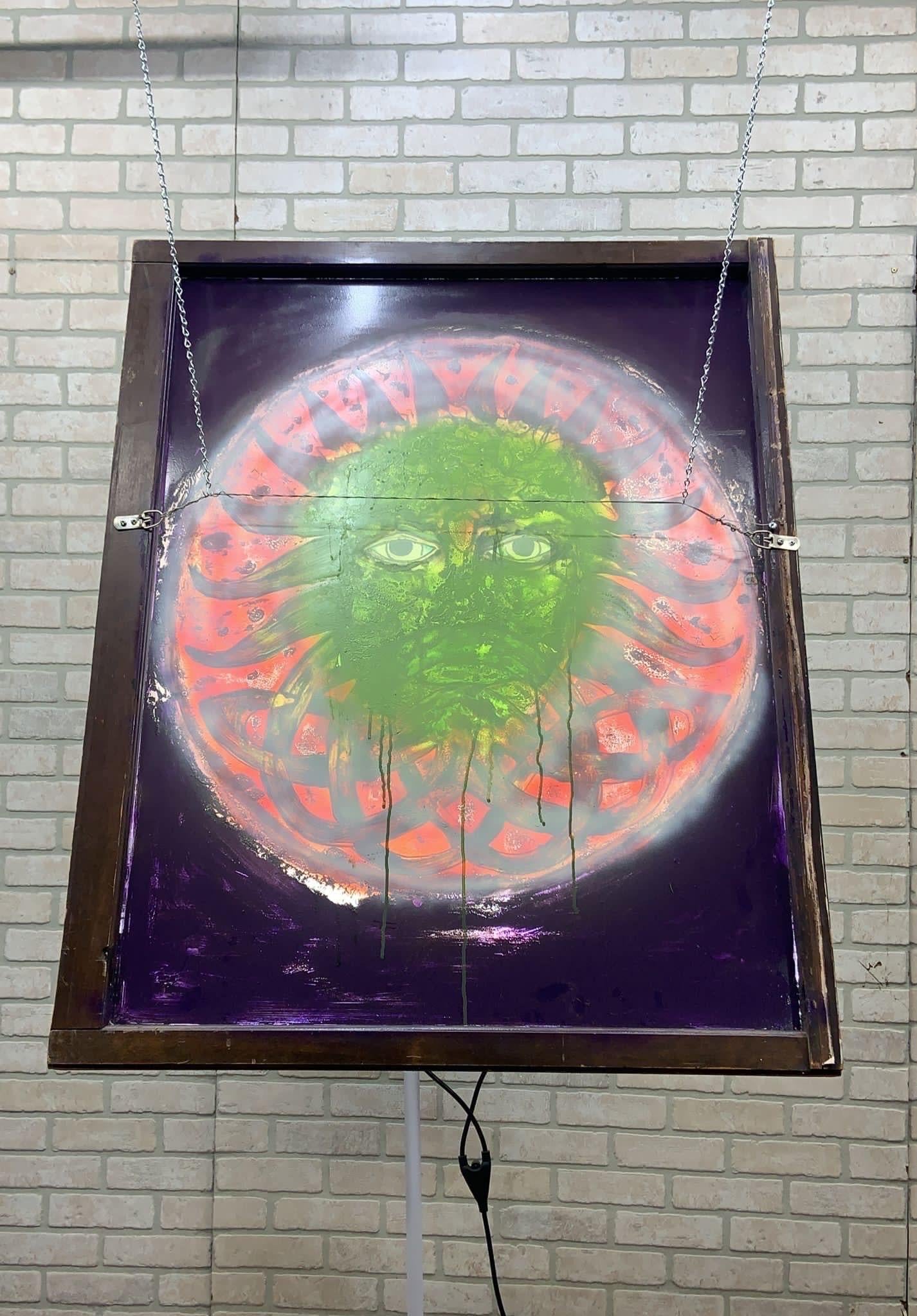 Arte da parete in vetro dipinto al contrario vintage con figura maschile firmata da Mark Narens In condizioni buone in vendita a Chicago, IL