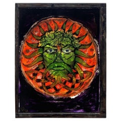 Vintage-Wandkunst aus bemalter Glas mit männlicher Figur, signiert von Mark Narens, umgekehrt, Vintage