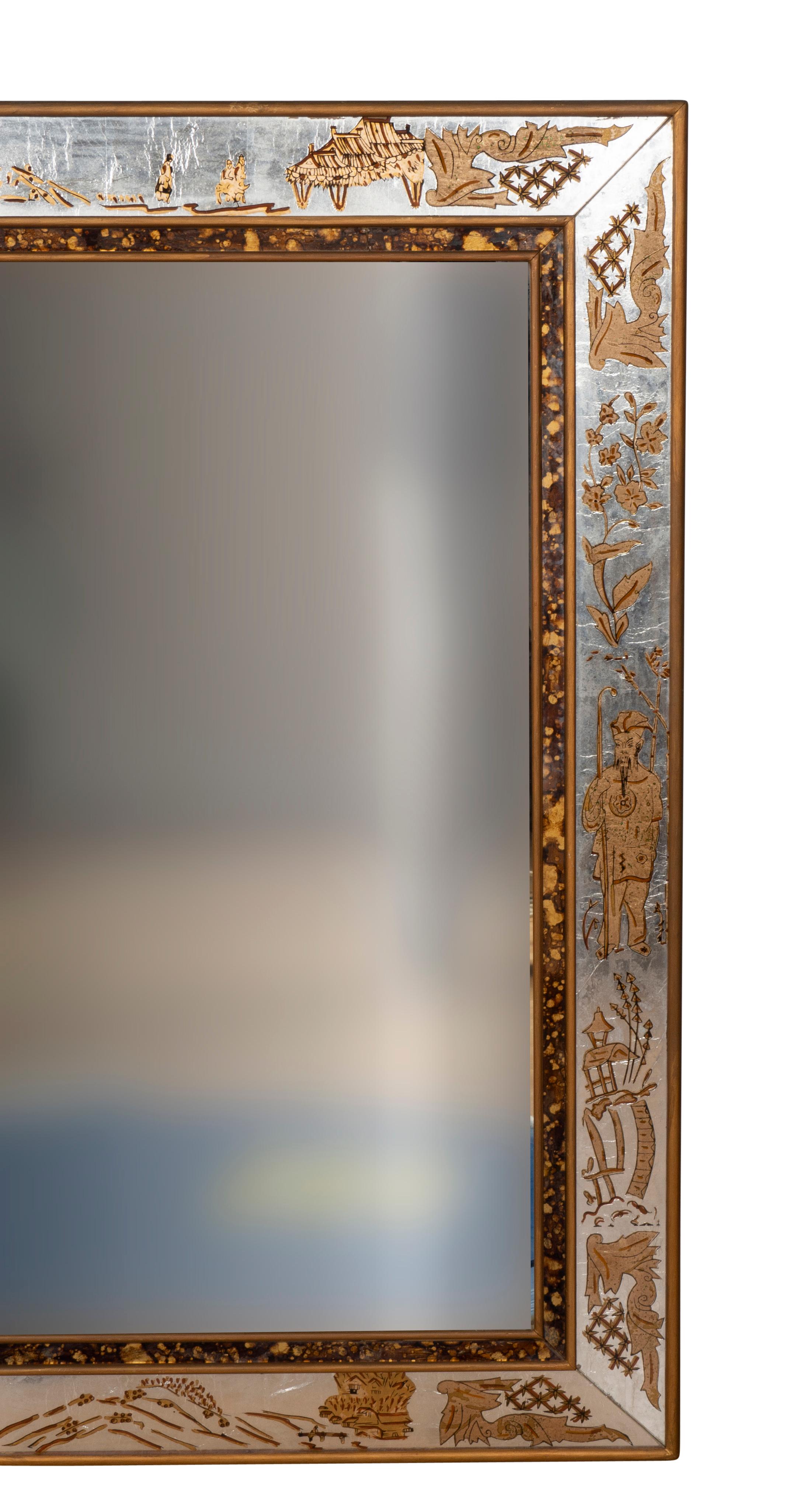 Chinoiserie Vintage Reverse Painted Mirror