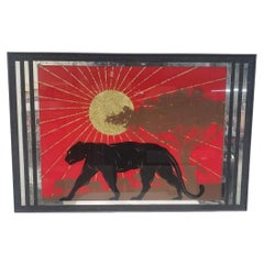 Vintage Reverse Painted Panther Mirror Wall Art