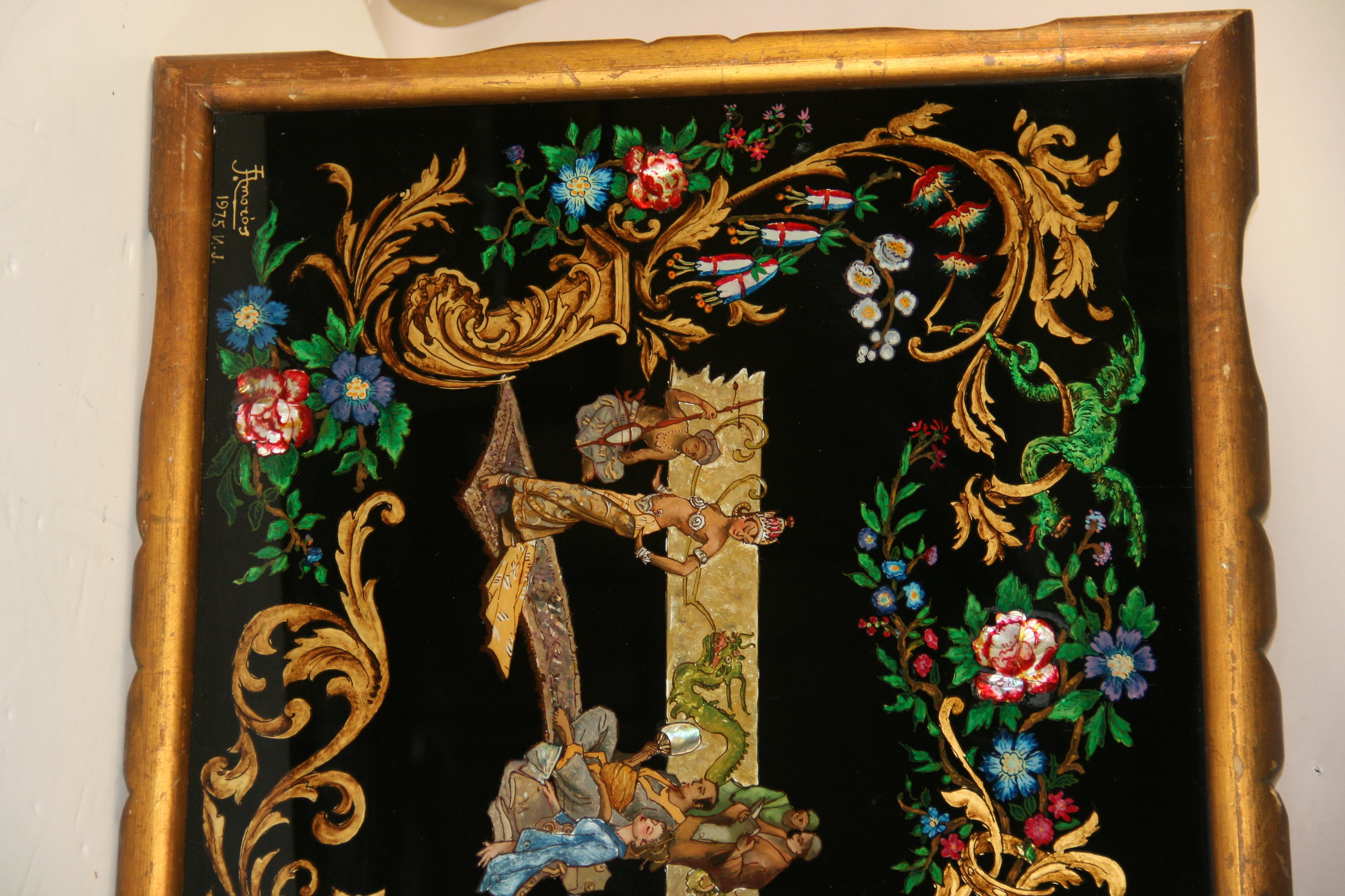 Vintage-Reverse-Gemälde auf Glas, „Dancing For The Royal Family“, Vintage im Angebot 11