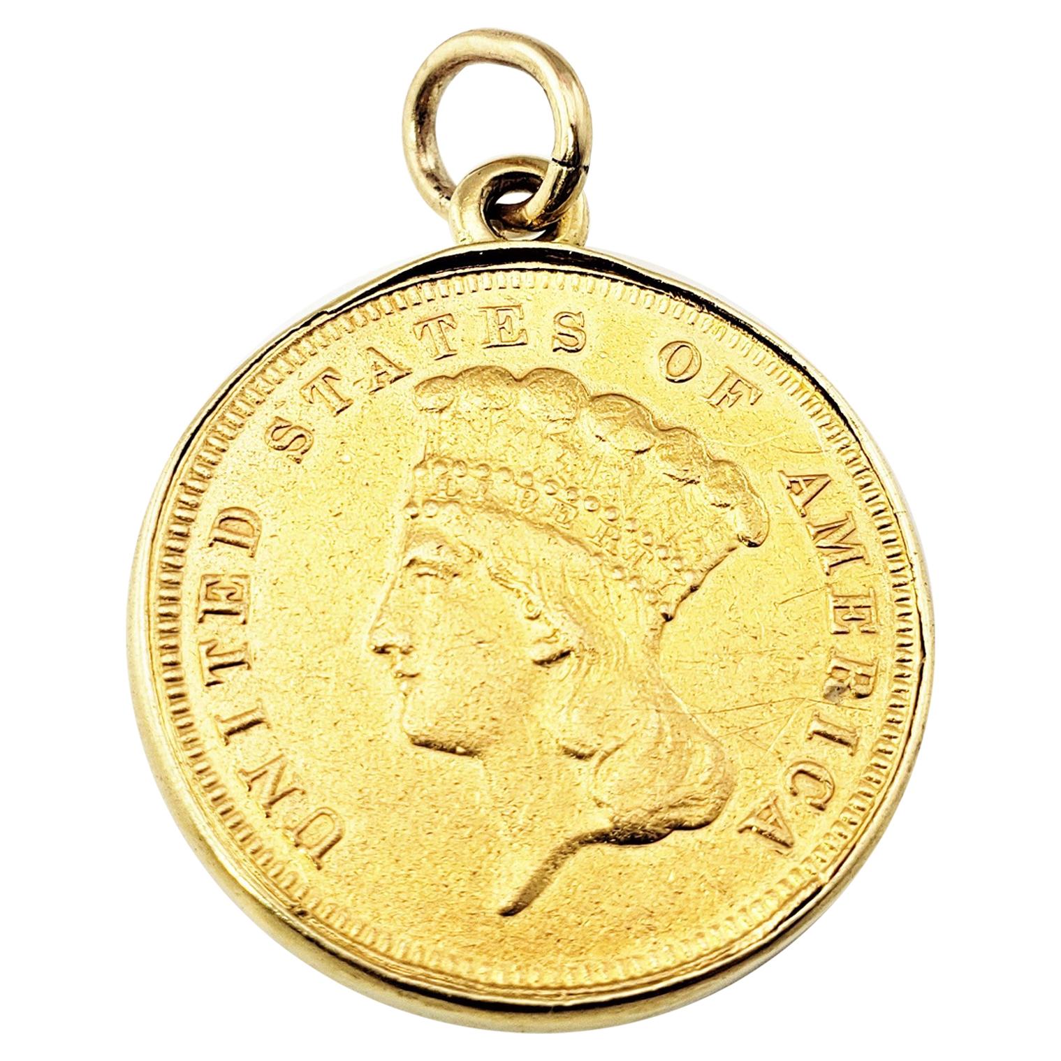 Antique 1855 S Indian Princess Head 3 Gold Coin 22k Gold Charm