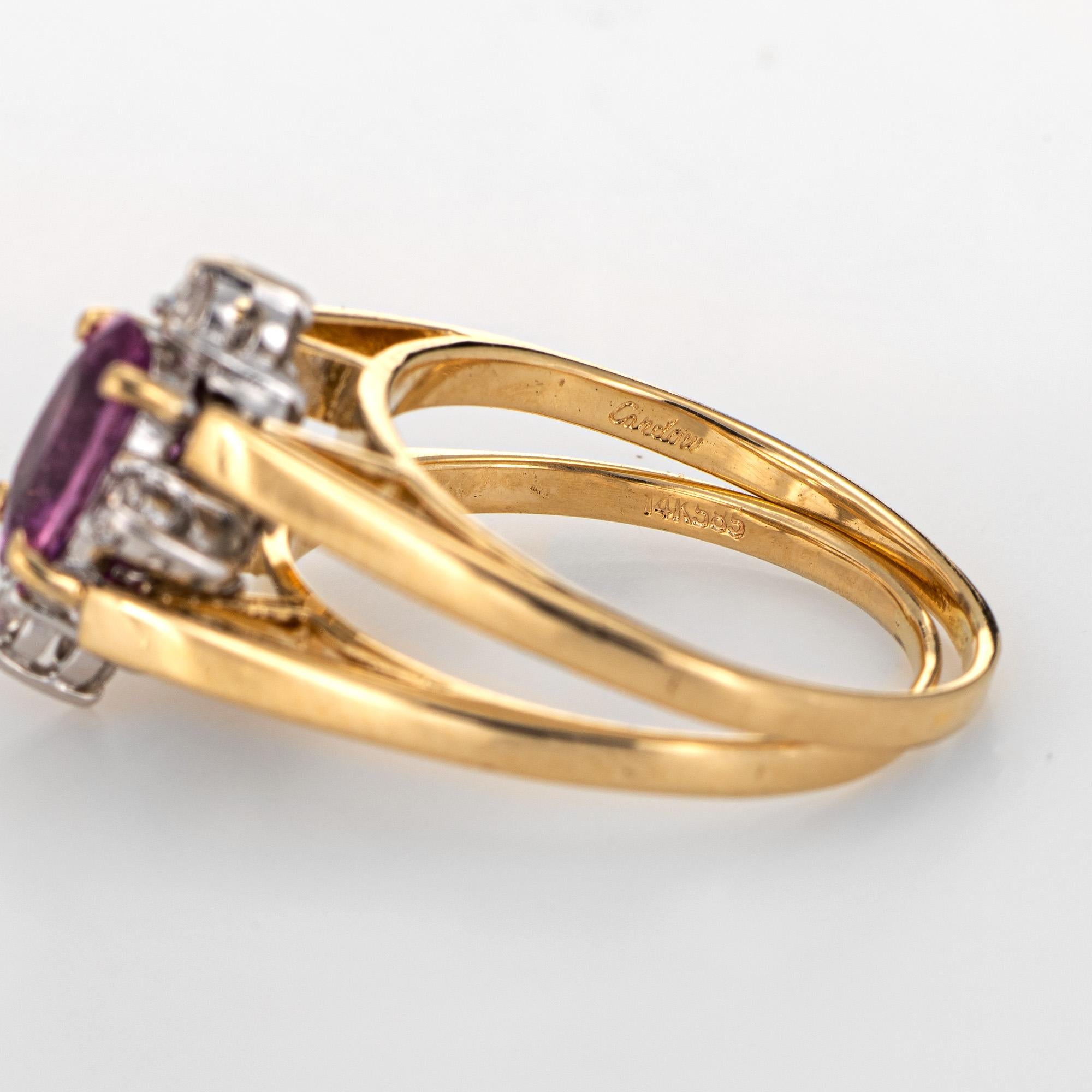 Reversible Flip Ring 14 Karat Yellow Gold Pink Sapphire Diamond Two in One 5 In Good Condition In Torrance, CA