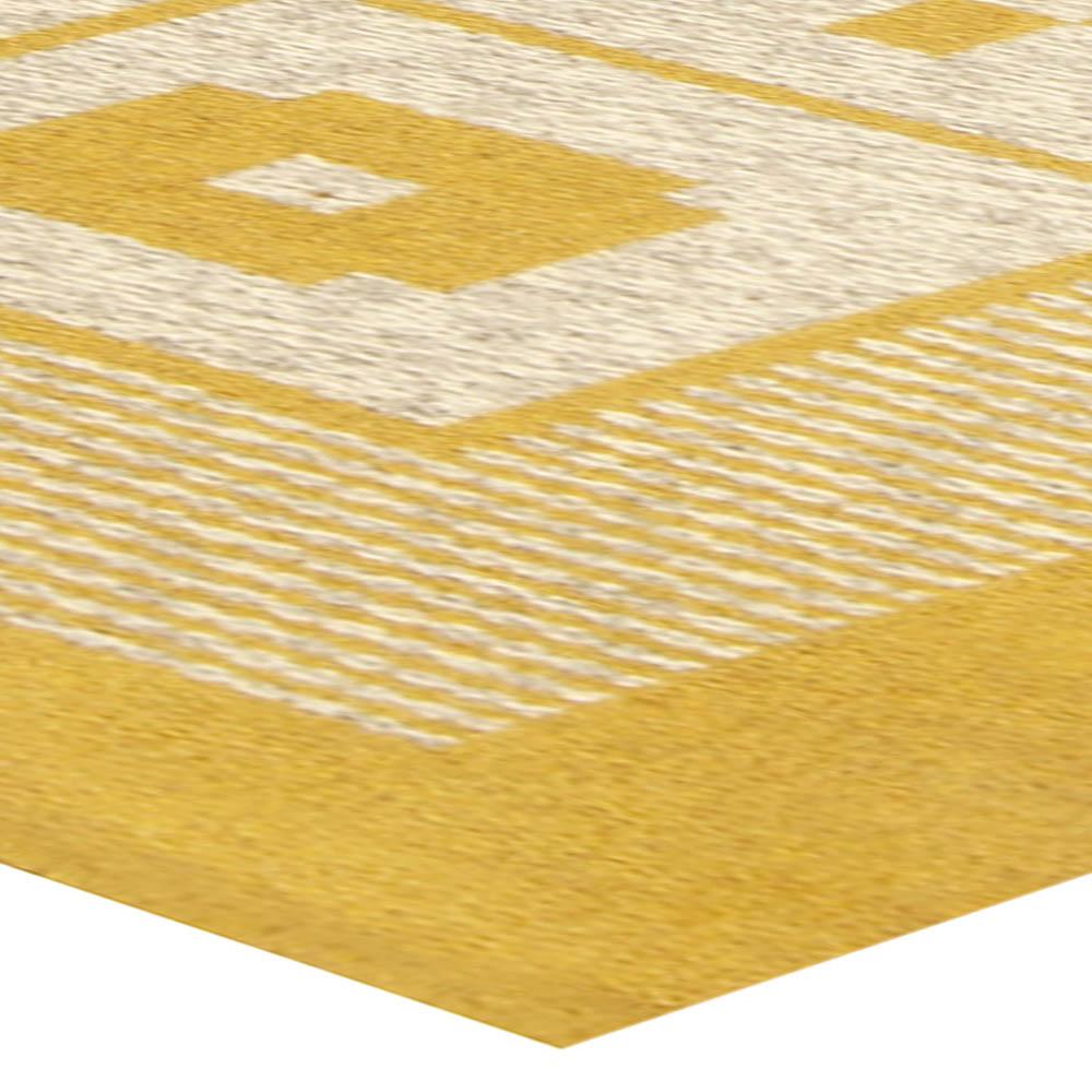 Vintage Reversible Geometric Yellow Swedish Rug In Good Condition For Sale In New York, NY