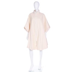Vintage Reversible Ivory Cream Wool and Canvas Cape with Optional Sleeves & Hood