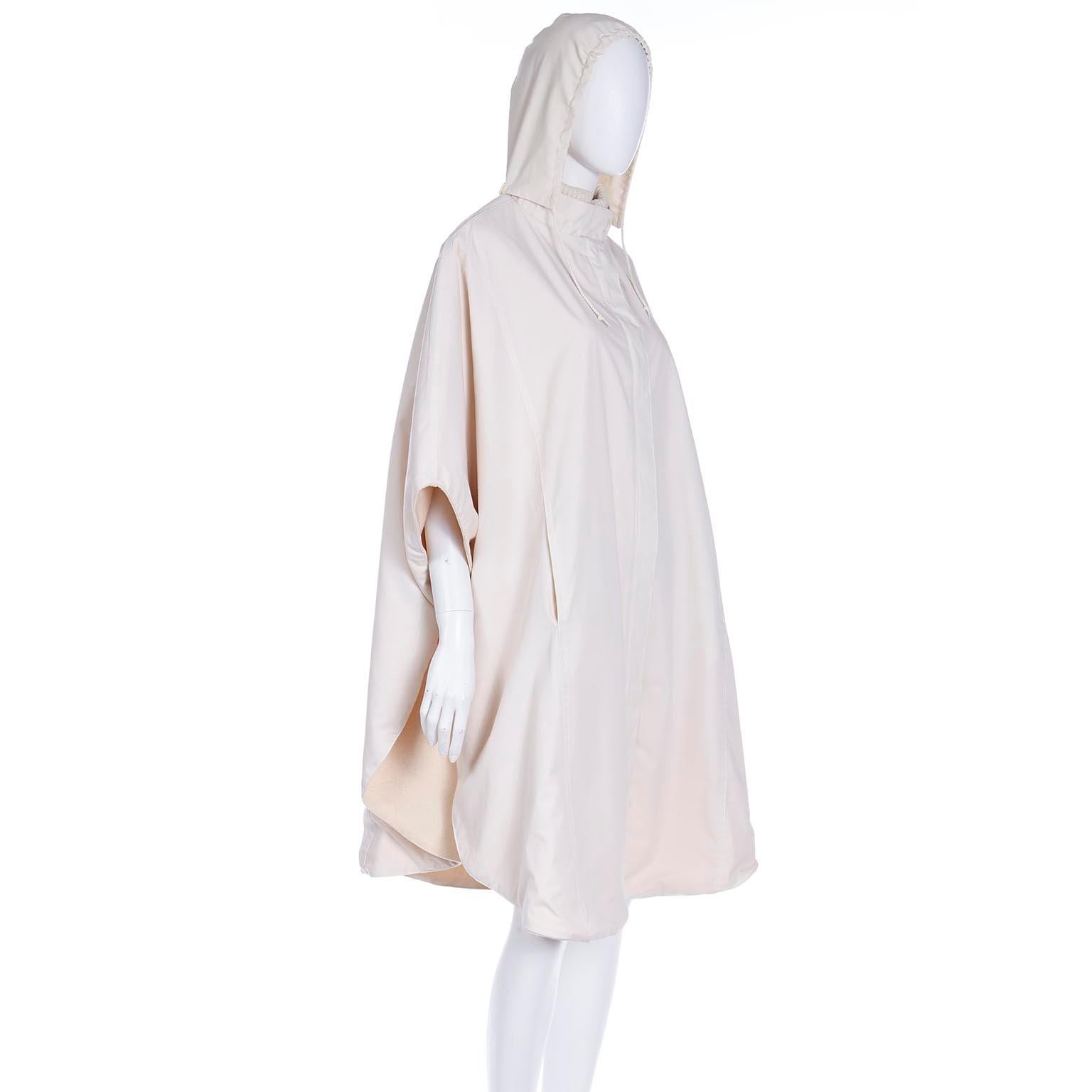 Vintage Reversible Ivory Cream Wool and Canvas Cape with Optional Sleeves & Hood 2