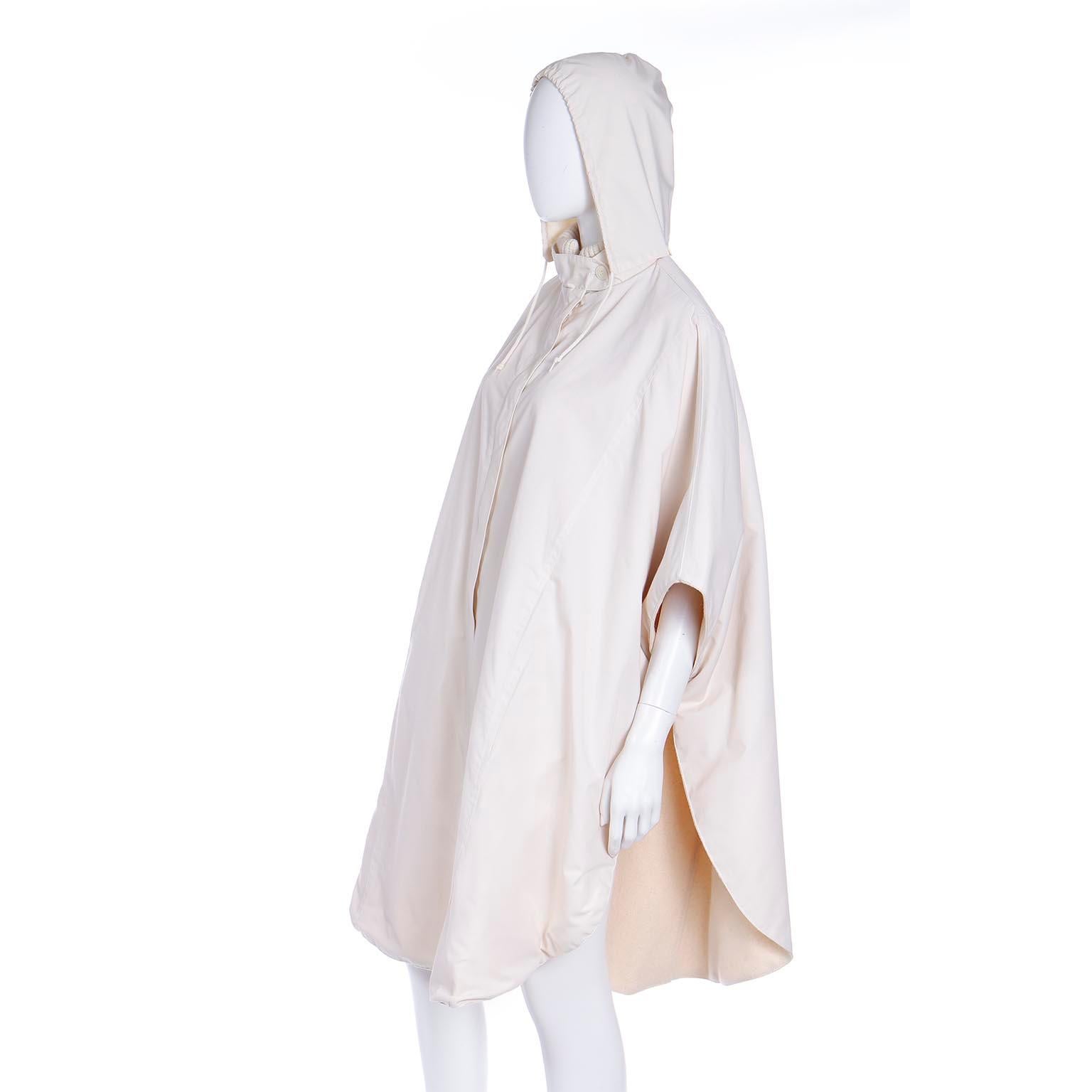 Vintage Reversible Ivory Cream Wool and Canvas Cape with Optional Sleeves & Hood 4