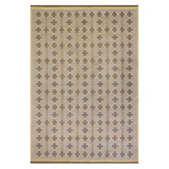 Reversible Vintage Yellow and Brown Wool Mid-century Swedish Flat-Weave Rug