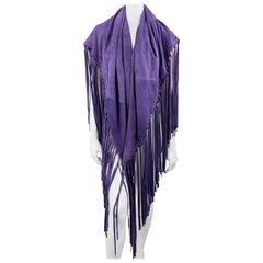 Vintage Reversible Purple Wool 
Suede Fringe Shawl