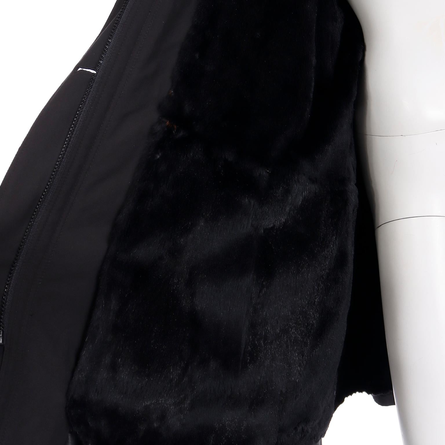 Vintage Revillon Black All Weather Coat with Fur Lining & Fox Fur Trim & Hood 5