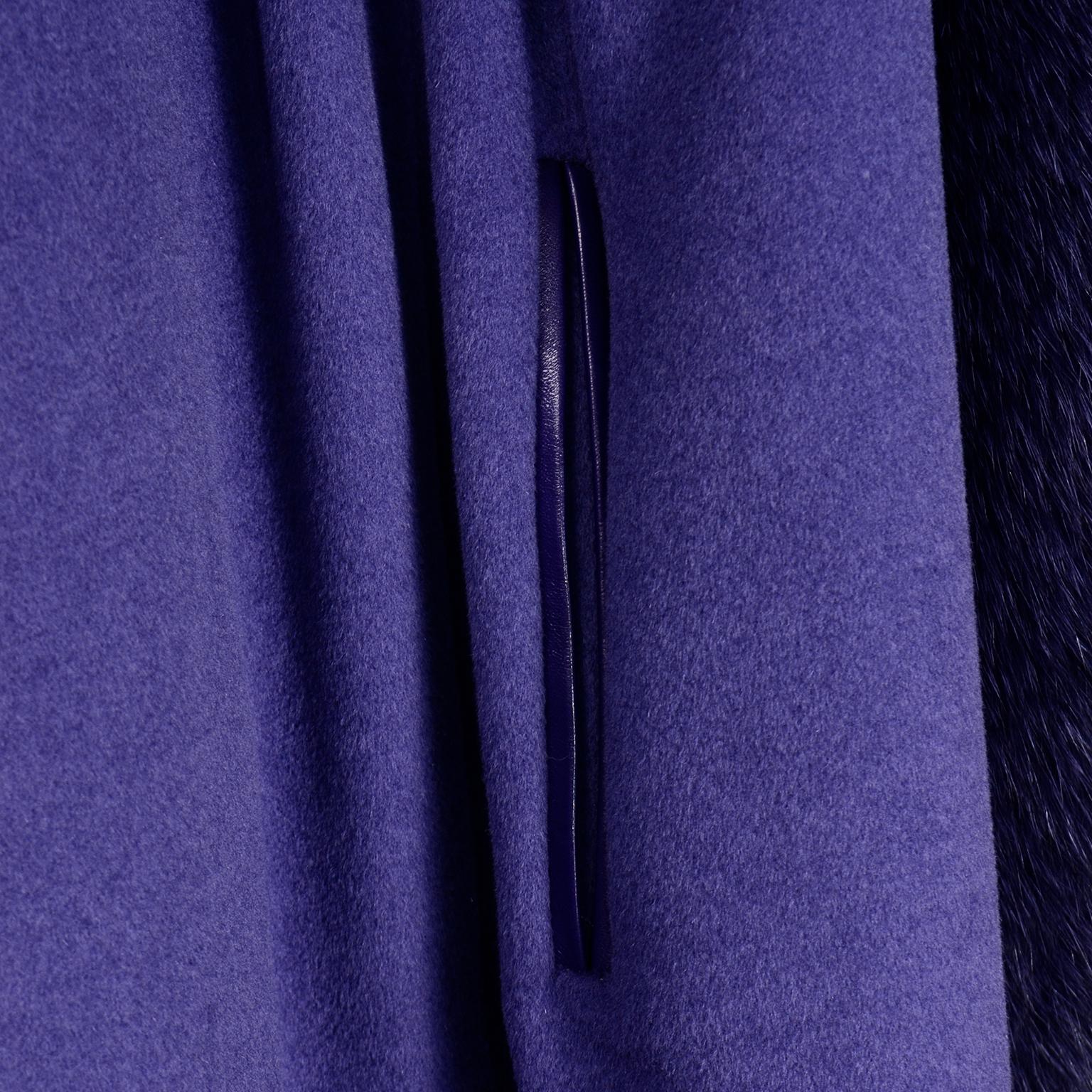 Vintage Revillon Boutique Paris Purple Cape with Purple Dyed Fox Fur Trim 3