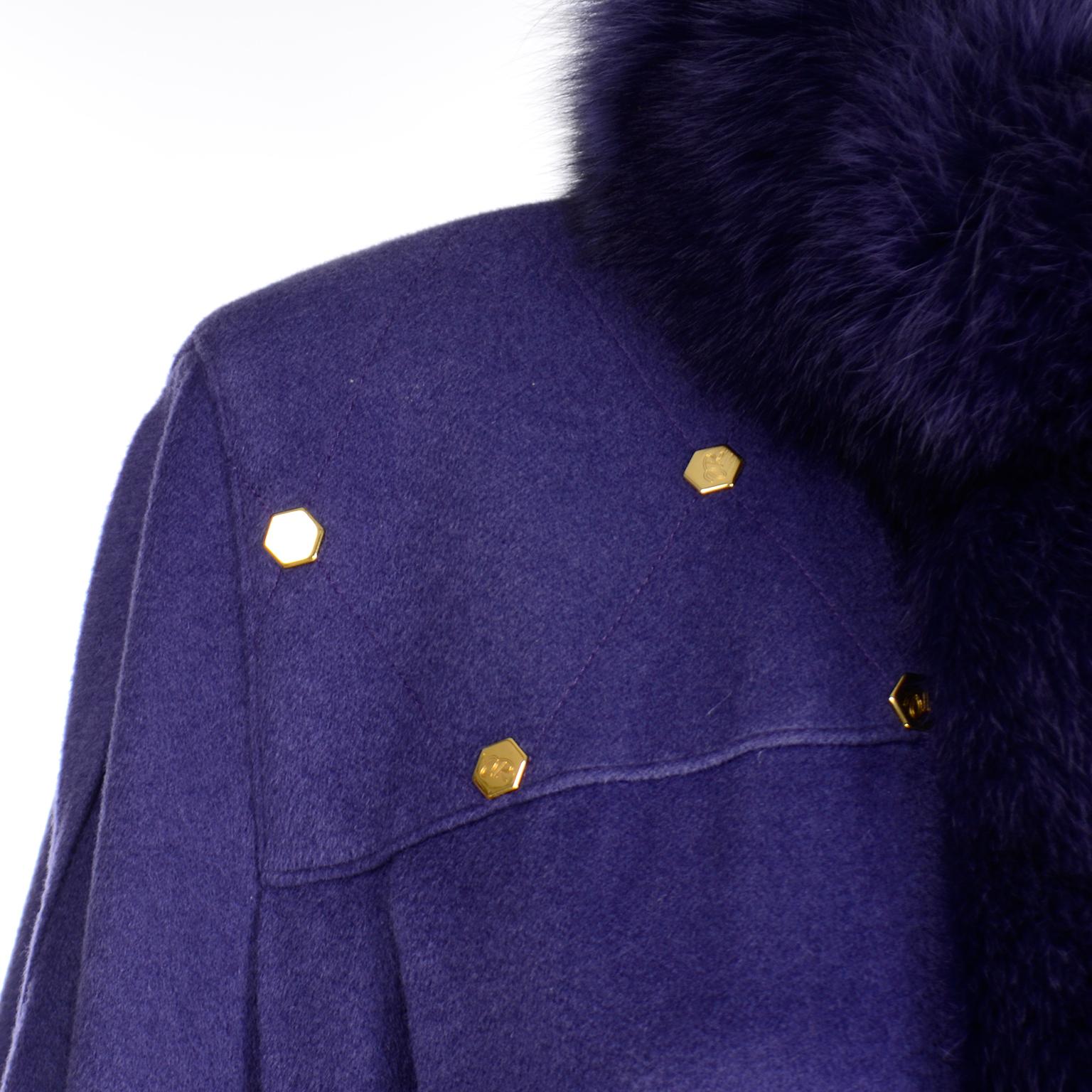 Vintage Revillon Boutique Paris Purple Cape with Purple Dyed Fox Fur Trim 1