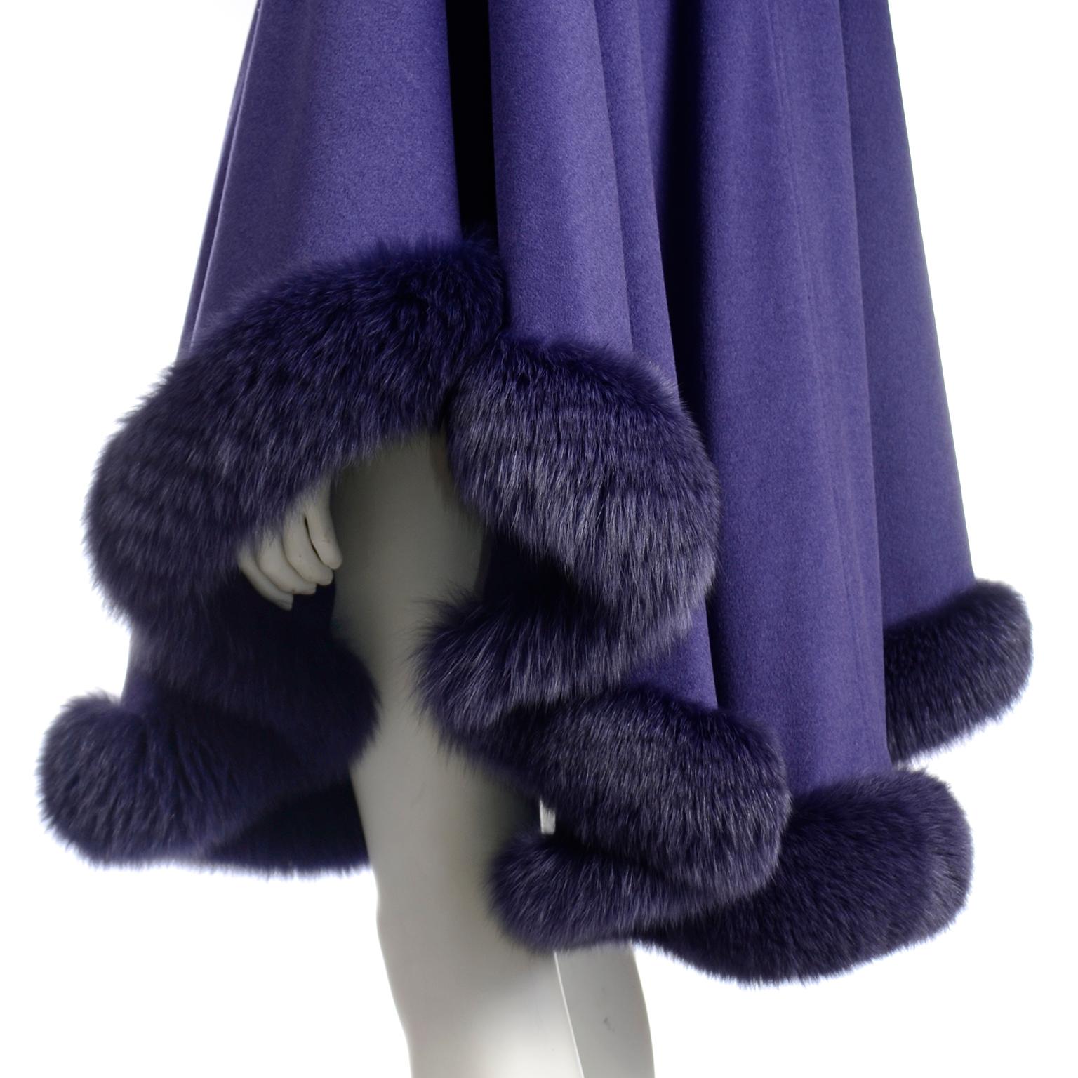 Vintage Revillon Boutique Paris Purple Cape with Purple Dyed Fox Fur Trim 2