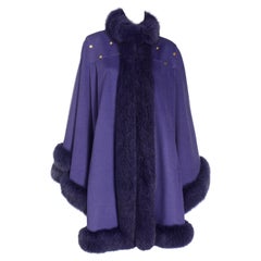 Vintage Revillon Boutique Paris Purple Cape with Purple Dyed Fox Fur Trim