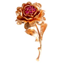 Alfiler Broche Vintage Revisit 0.30ct Rubí Natural Diamante 3D Bodegón 12552
