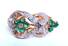 Vintage Revisit Natural Emerald Diamonds Ring Neoclassical 14kt gold 67122*