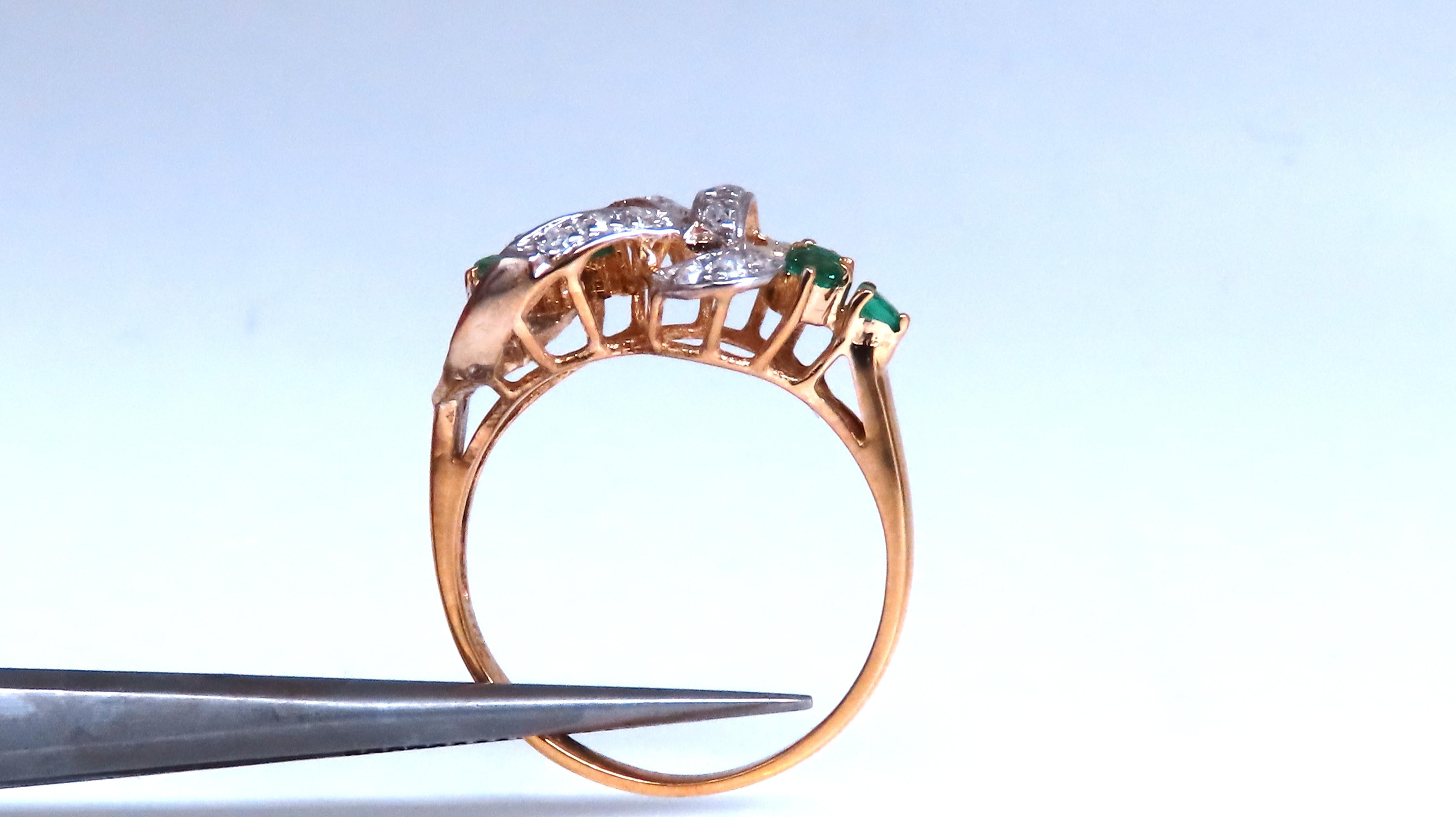 Vintage Revisit Natürlicher Smaragd-Diamanten-Ring Neoklassisch 14kt Gold 67122, Vintage Damen im Angebot