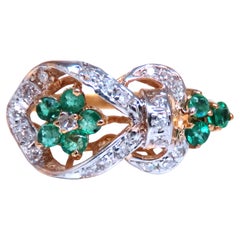 Anillo Vintage Revisit Diamantes Esmeralda Natural Neoclásico Oro de 14 kt 67122