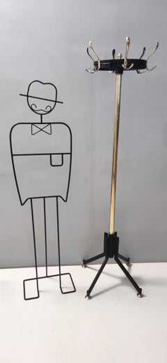 Vintage Revolving Brass and Varnished Iron Coat Rack, Italy