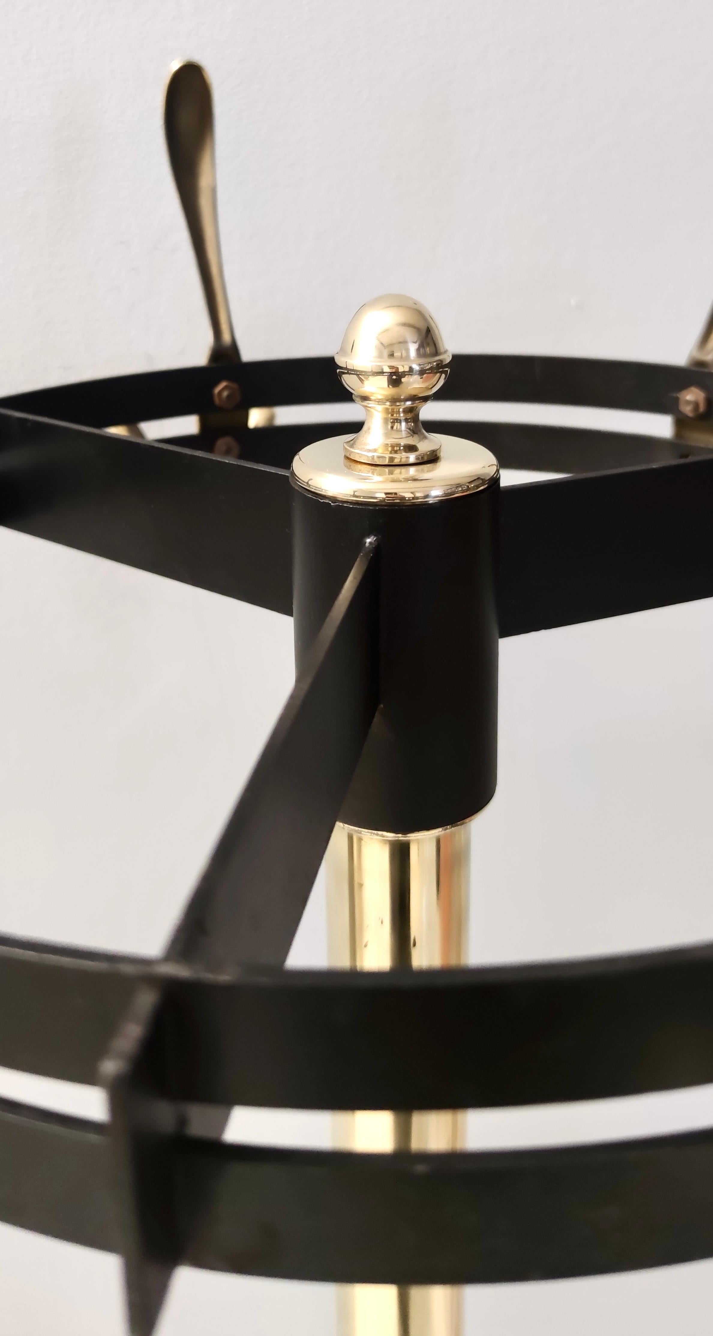 Mid-20th Century Vintage Revolving Brass and Varnished Iron Coat Rack, Italy For Sale