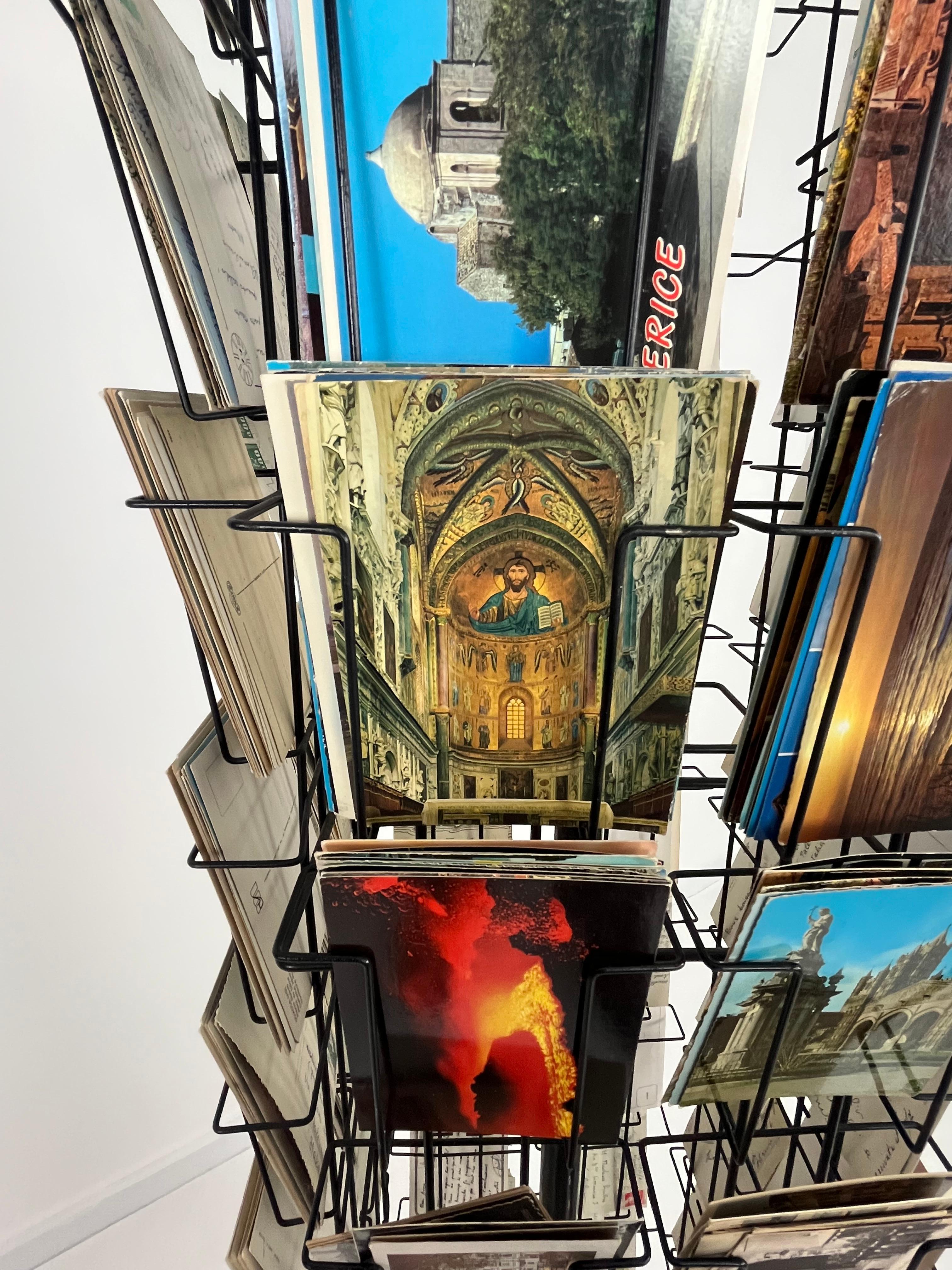 Metal Vintage Revolving Display With Postcards, Made in Italy 1960s For Sale