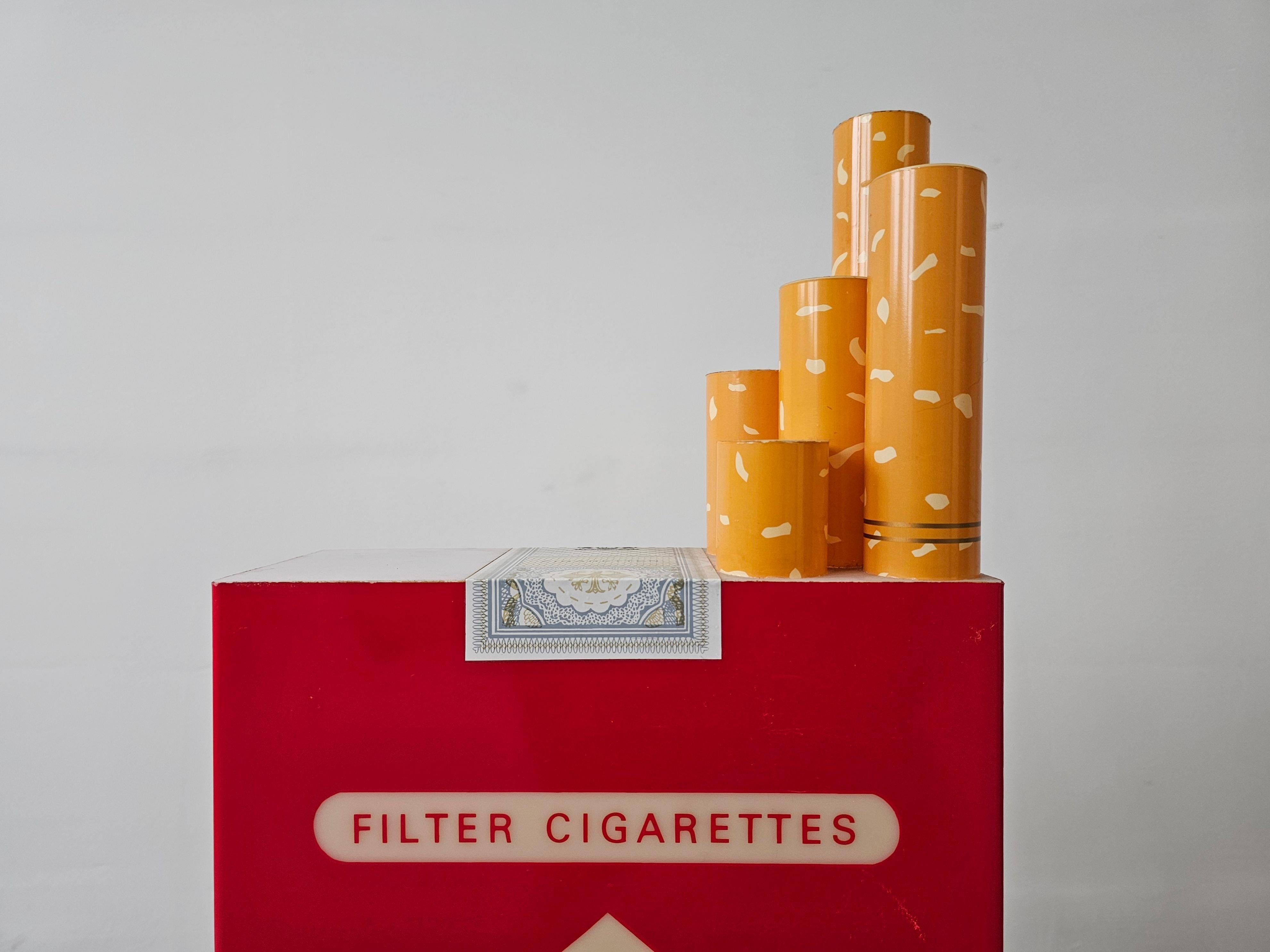 Post-Modern Vintage Revolving Light Up Box depicting Marlboro Cigarette Pack, USA 1980s
