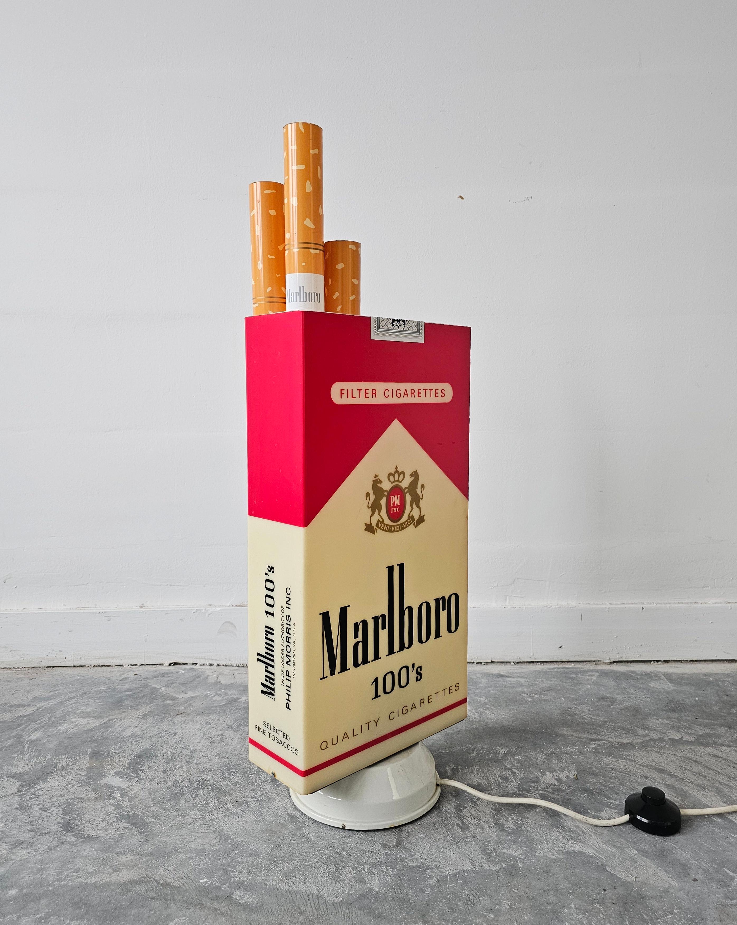 Late 20th Century Vintage Revolving Light Up Box depicting Marlboro Cigarette Pack, USA 1980s