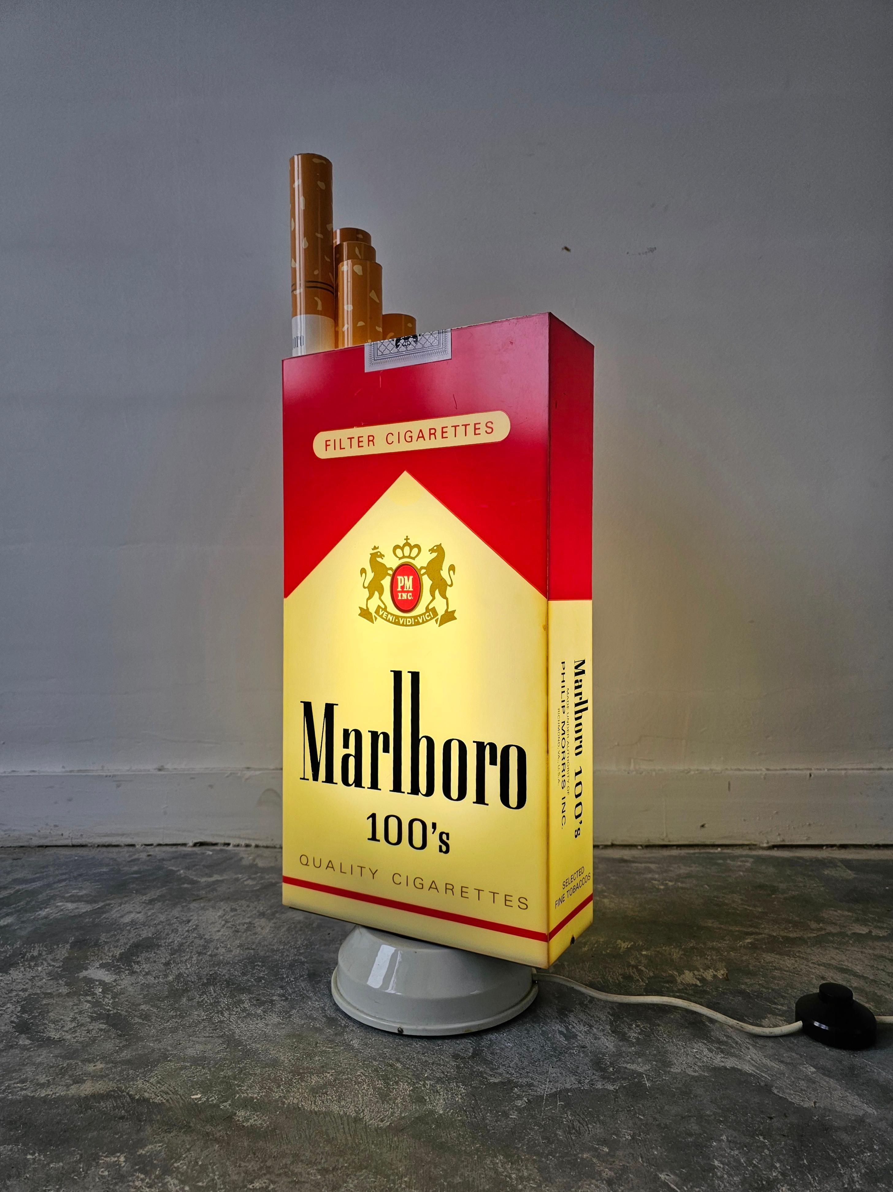 Acrylic Vintage Revolving Light Up Box depicting Marlboro Cigarette Pack, USA 1980s