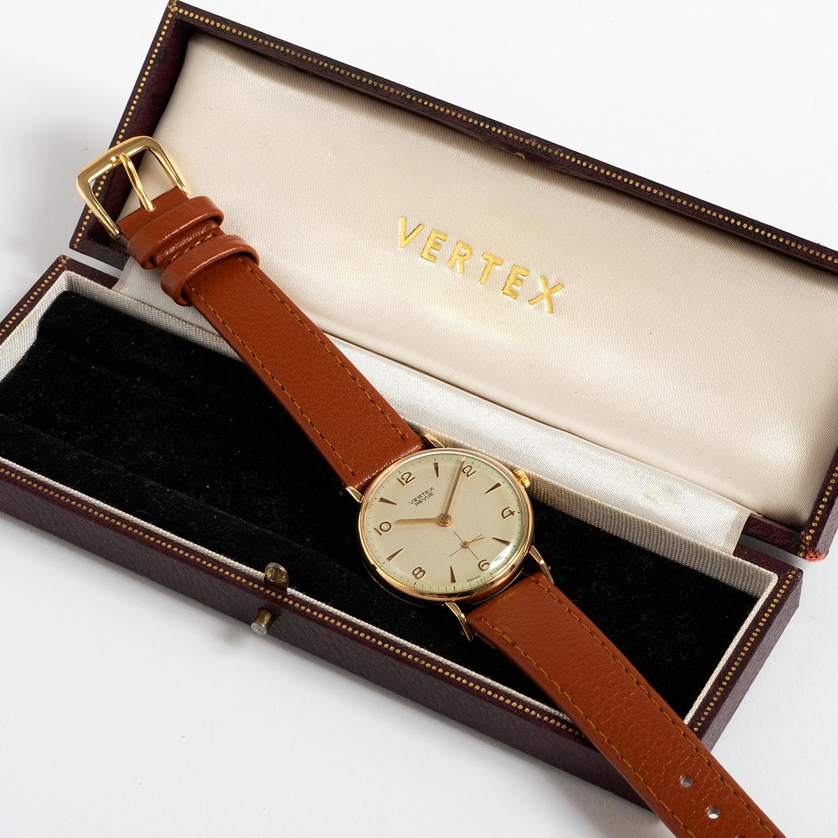 Women's or Men's Vintage Revue Dress Watch, 9k Yellow Gold. 1950s, Outstanding Condition for Age For Sale
