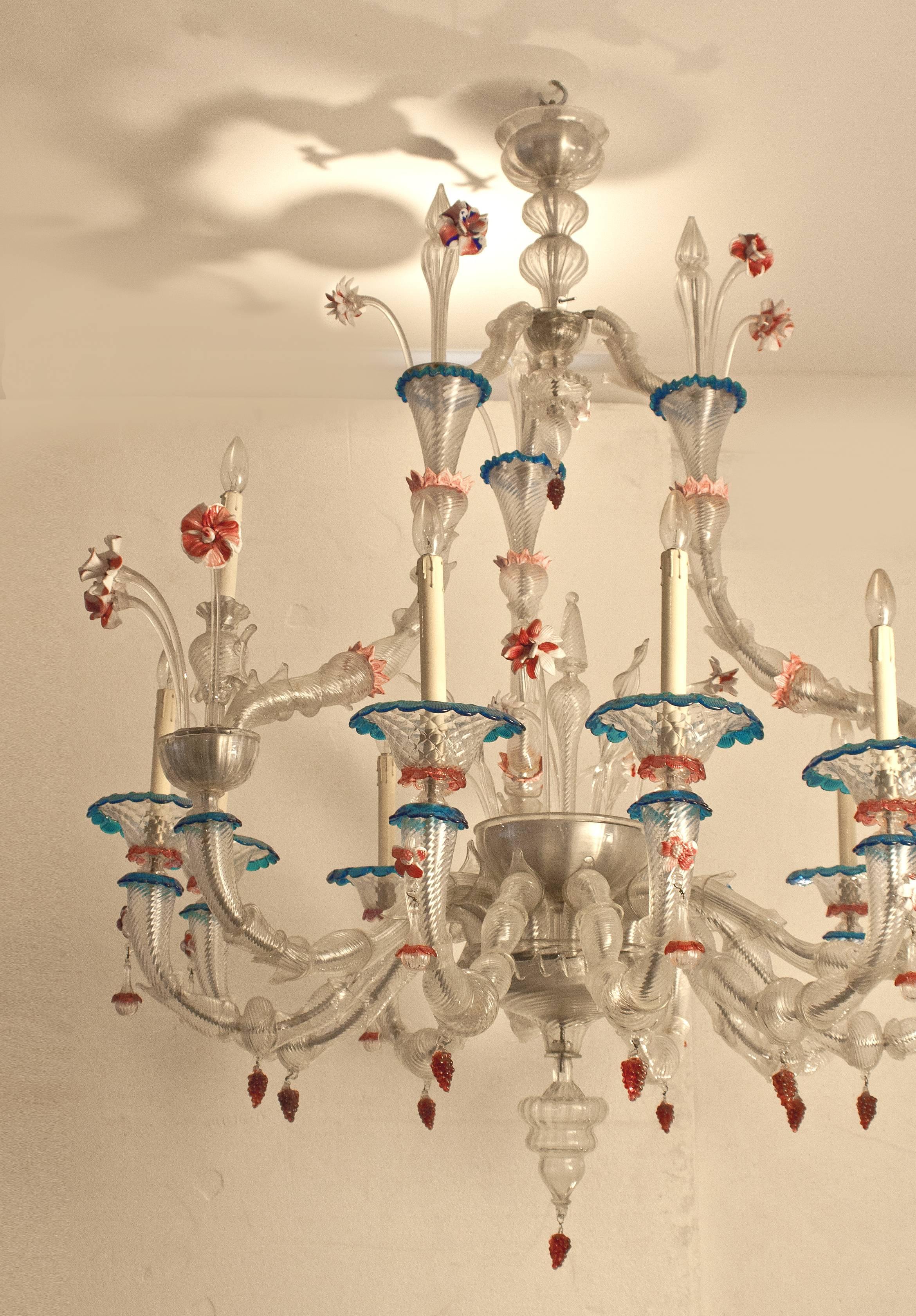 20th Century Vintage Rezzonico Murano Glass Chandelier For Sale