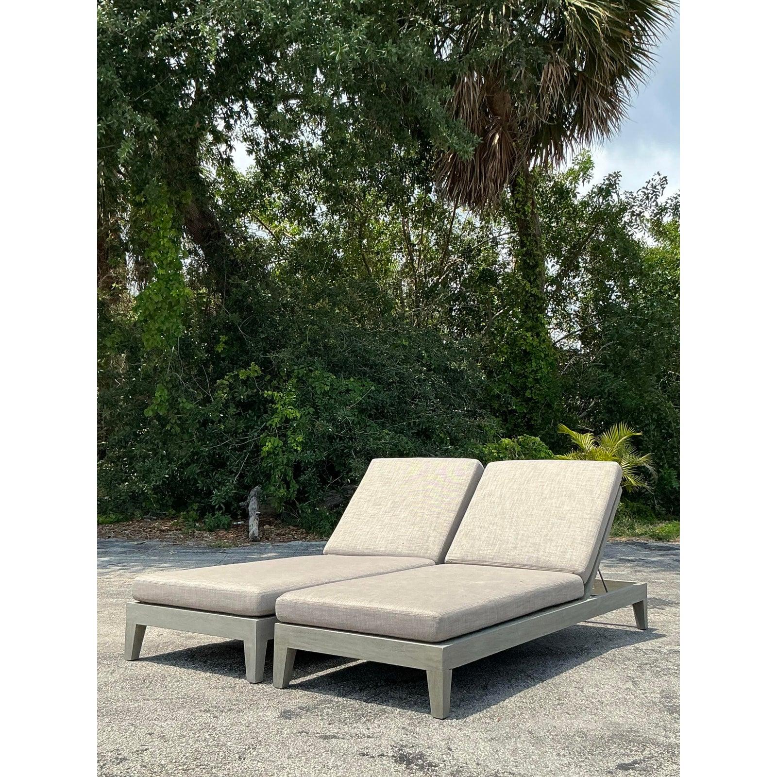 Modern Vintage RH “Balmain” Washed Teak Chaise Lounge - A Pair For Sale