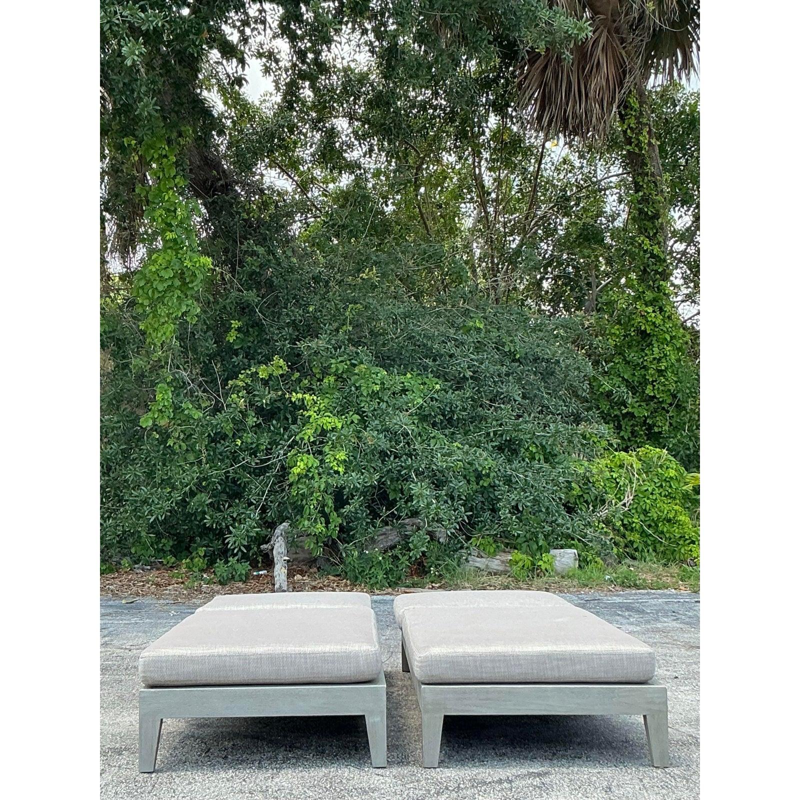 Indonesian Vintage RH “Balmain” Washed Teak Chaise Lounge - A Pair For Sale