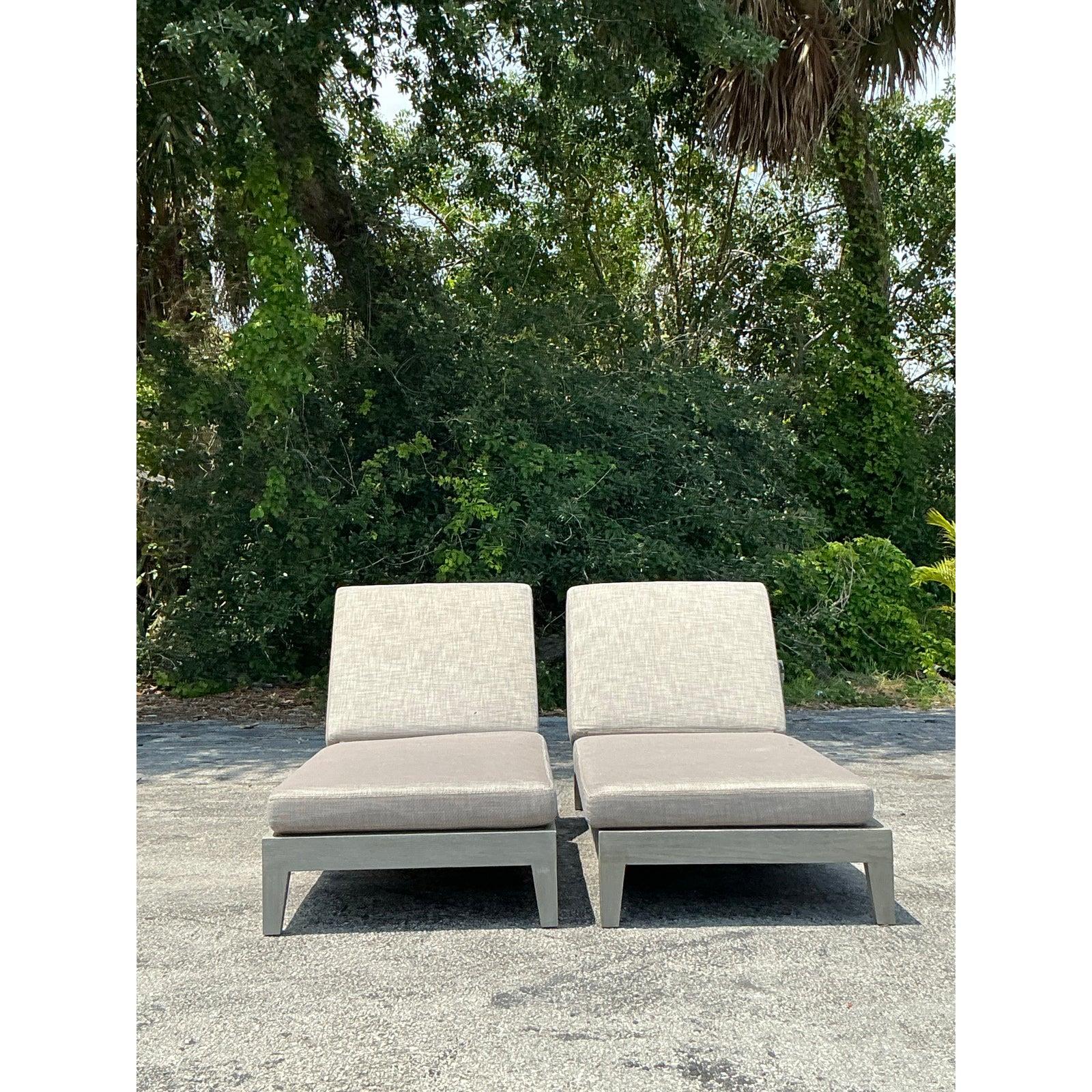 Contemporary Vintage RH “Balmain” Washed Teak Chaise Lounge - A Pair For Sale