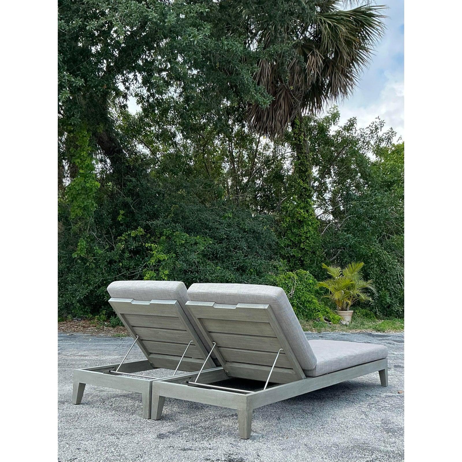 Vintage RH “Balmain” Washed Teak Chaise Lounge - A Pair For Sale 1