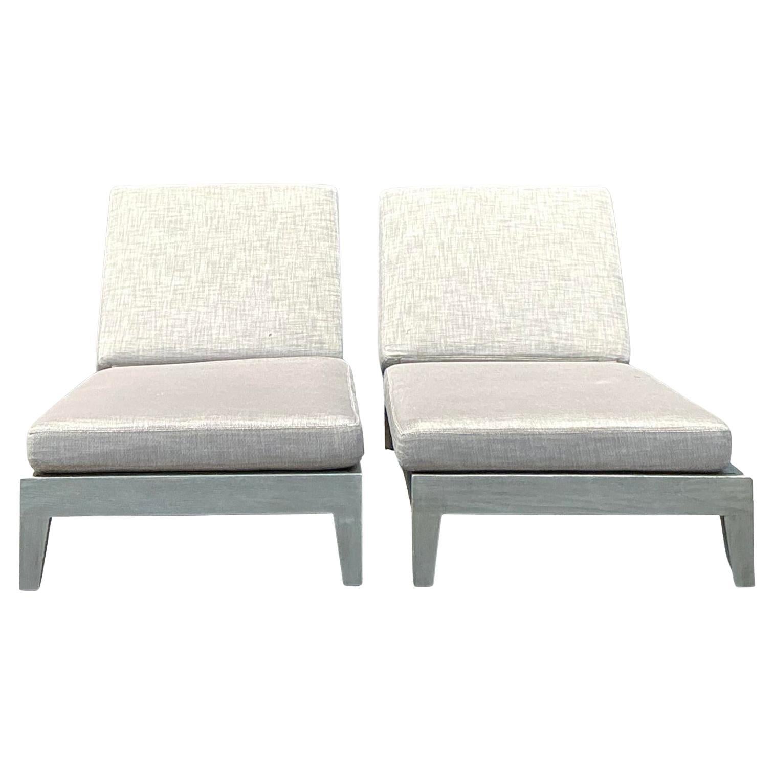 Vintage RH “Balmain” Washed Teak Chaise Lounge - A Pair