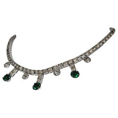 Vintage Rhinestone and Emerald Necklace