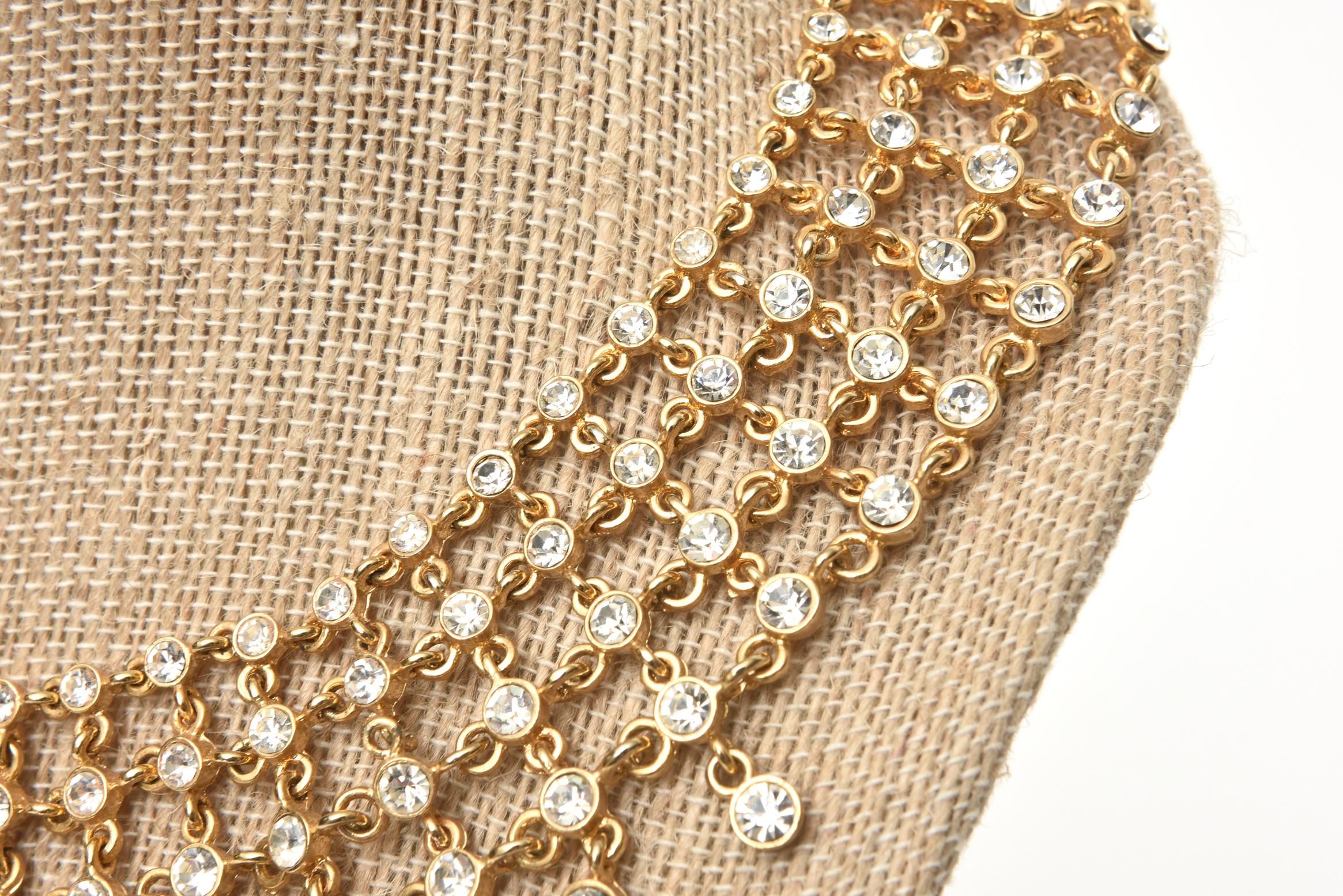 Rhinestone and Gilded Metal Bib Necklace Vintage 4