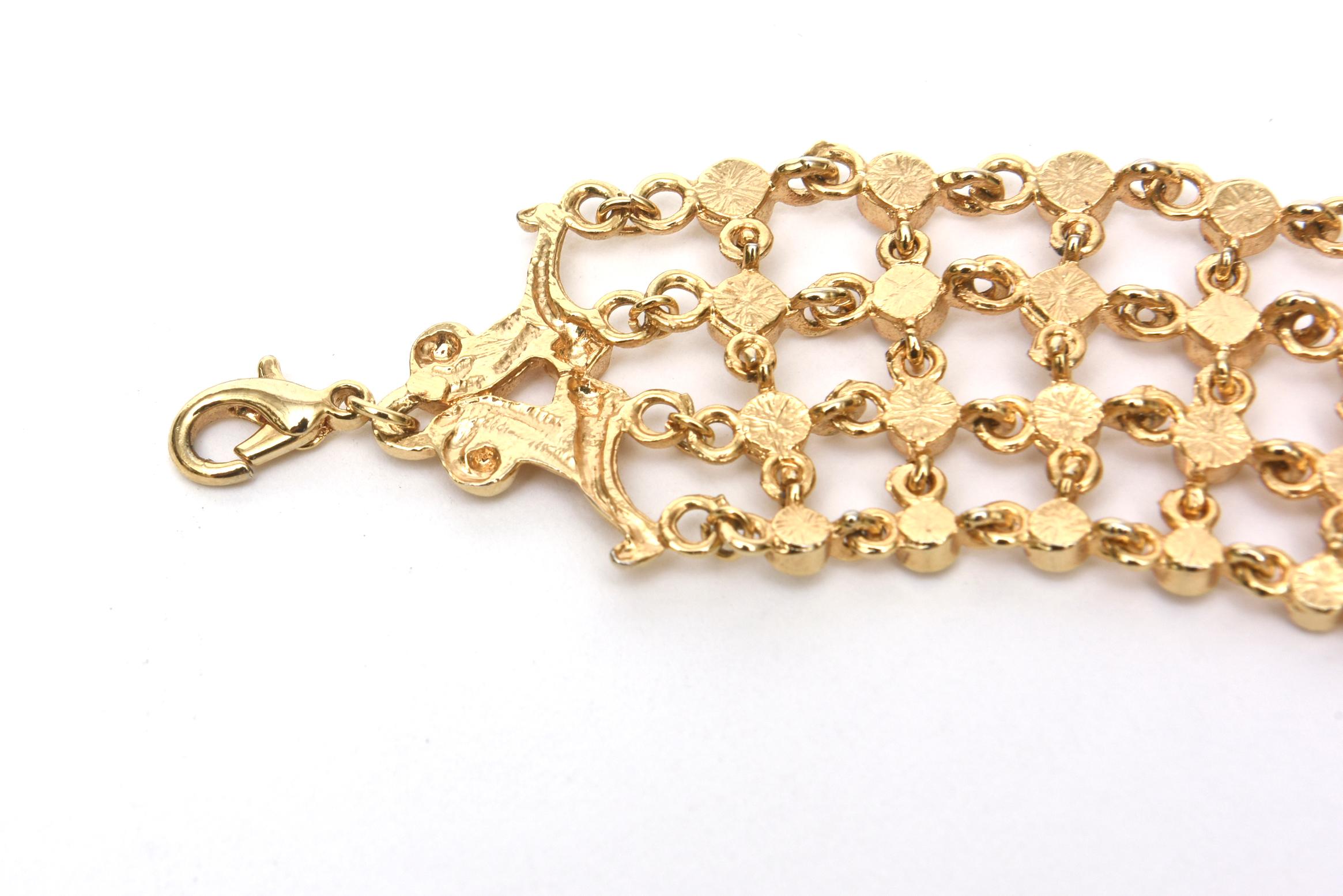 Rhinestone and Gilded Metal Bib Necklace Vintage 1
