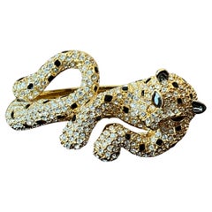 Vintage Rhinestone & Black Enamel Leopard Bracelet