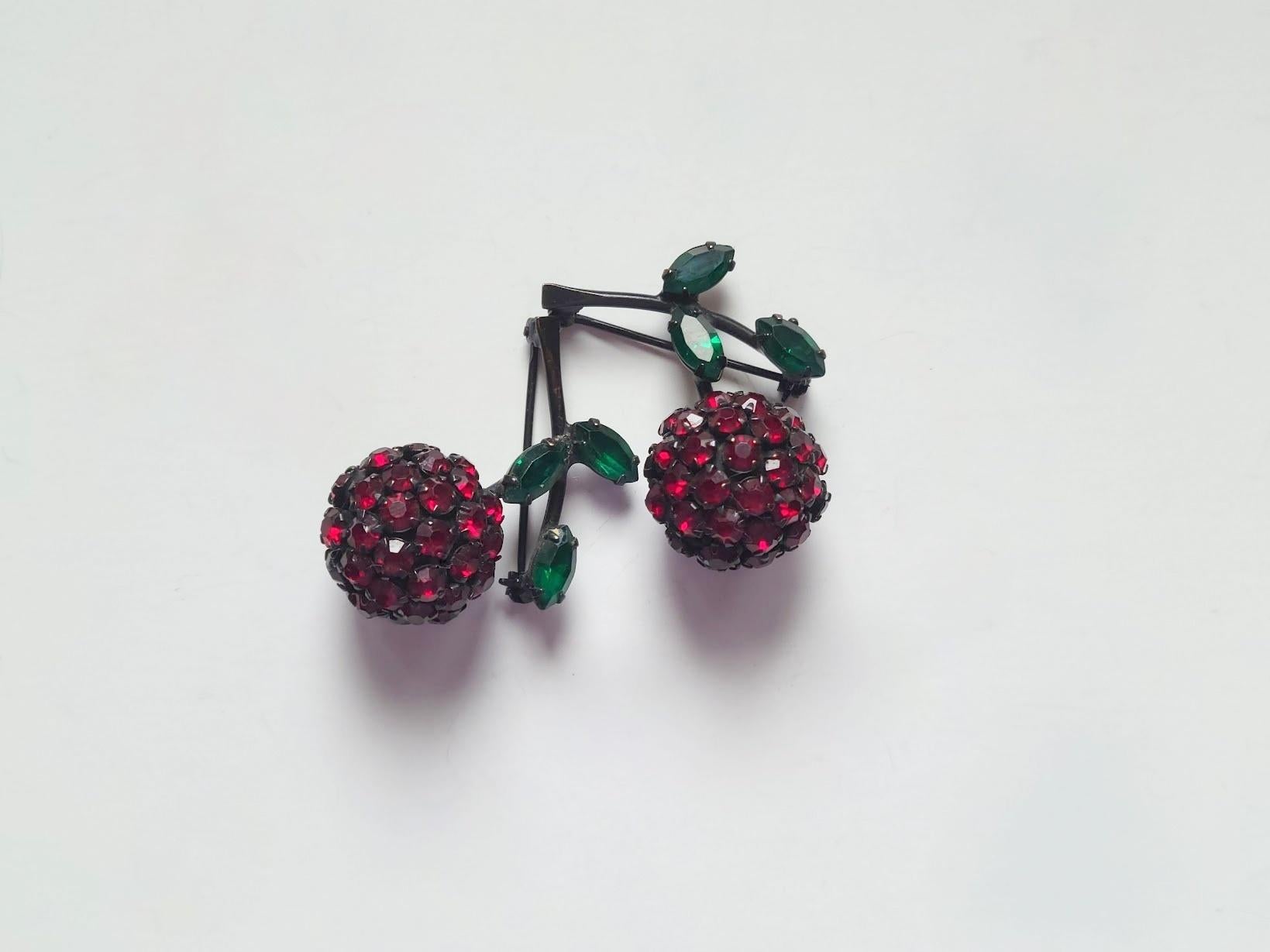 Vintage Rhinestone Cherry Brooches Set For Sale 2