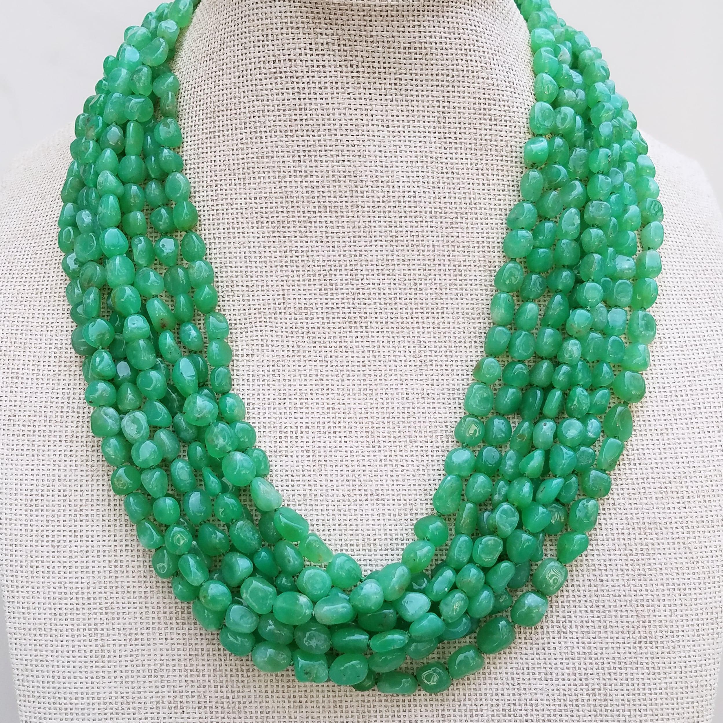 Vintage Rhinestone Chrysoprase and Pearl drop Necklace In New Condition For Sale In Kailua Kona, HI