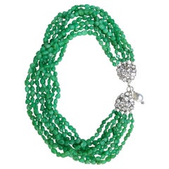 Vintage Rhinestone Chrysoprase and Pearl drop Necklace