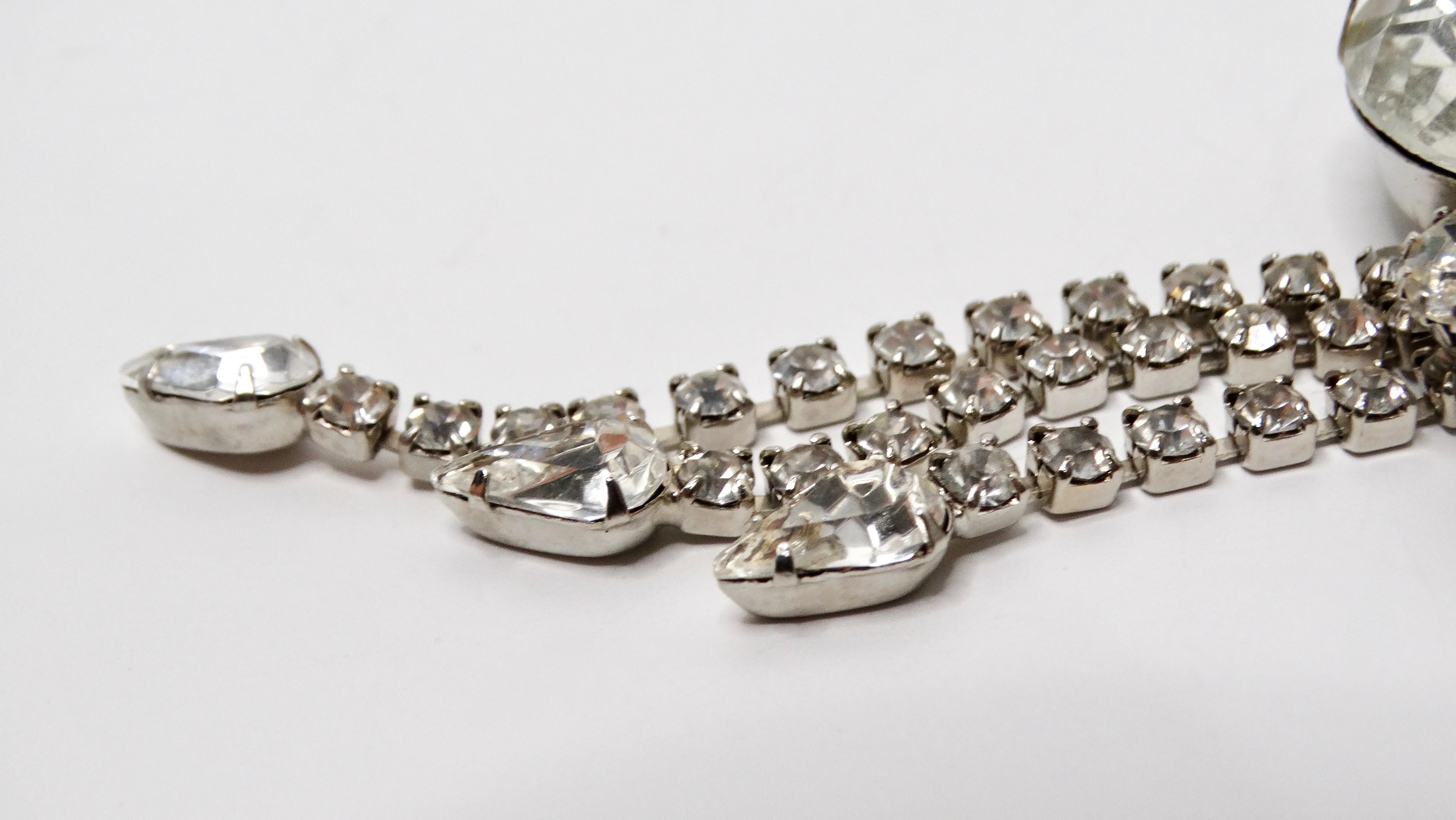 Women's Vintage Rhinestone Dangle Sterling Silver Plated Brooch For Sale